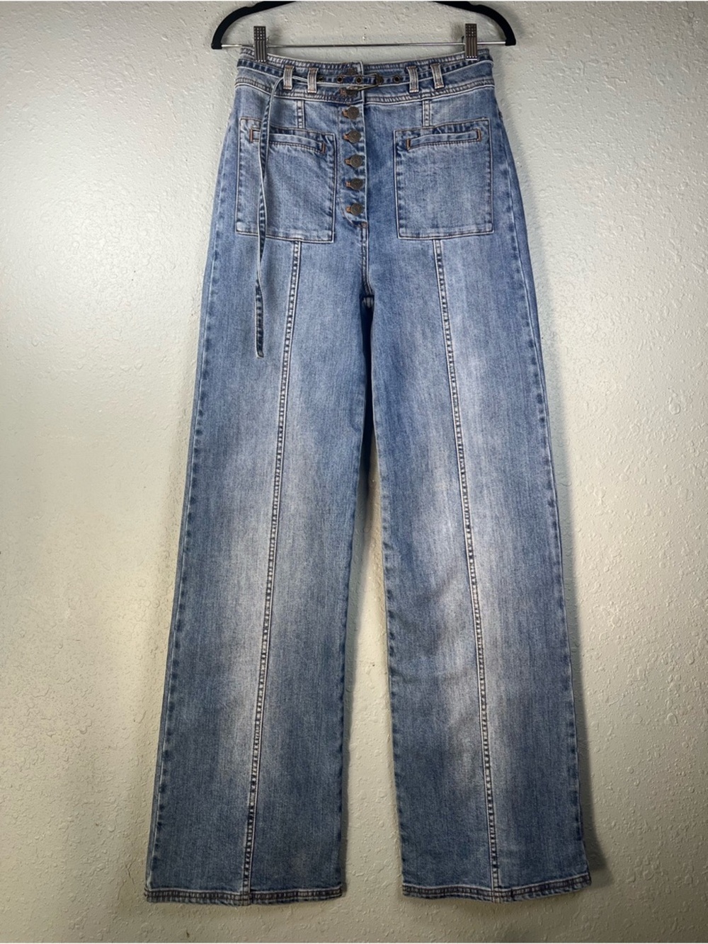 Ulla Johnson High Rise Wide Leg Belted Jeans Size 6 - Picture 2 of 15